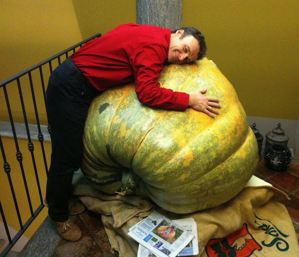 Hugging 880 pound Pumpkin in Piedmont